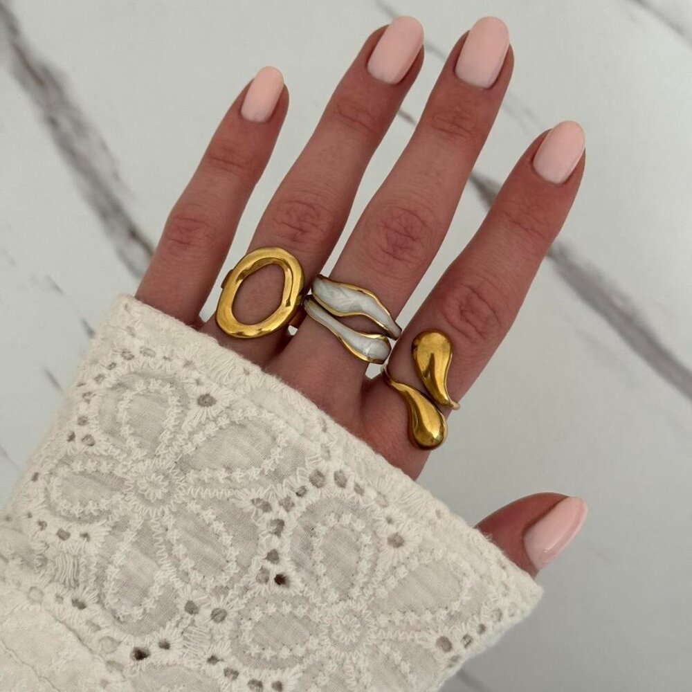 Sku0378 Retro Gold White Women Vintage Ring set of‎ 3 Stainless steel + gift bag